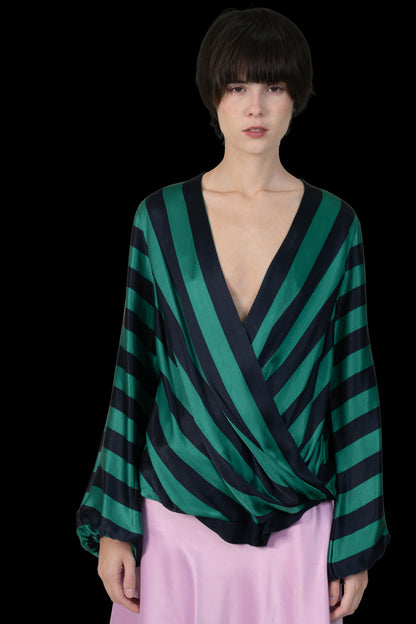Blusa Listrada Seda Carolina Herrera