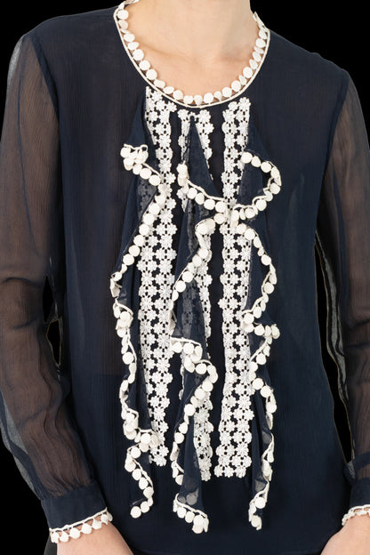Blusa Azul Seda Oscar de la Renta