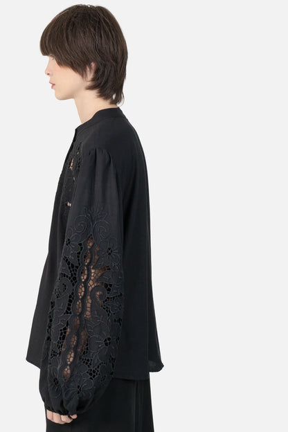 Camisa Preta Bordada Marie Mercié