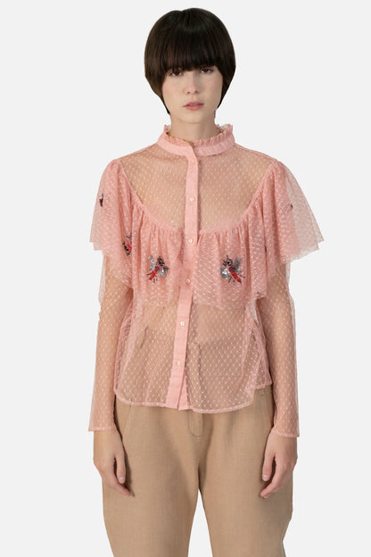 Camisa Rosé Bordada Zara