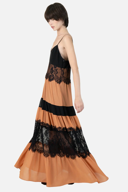 Vestido Bicolor Renda Garimpo Adda