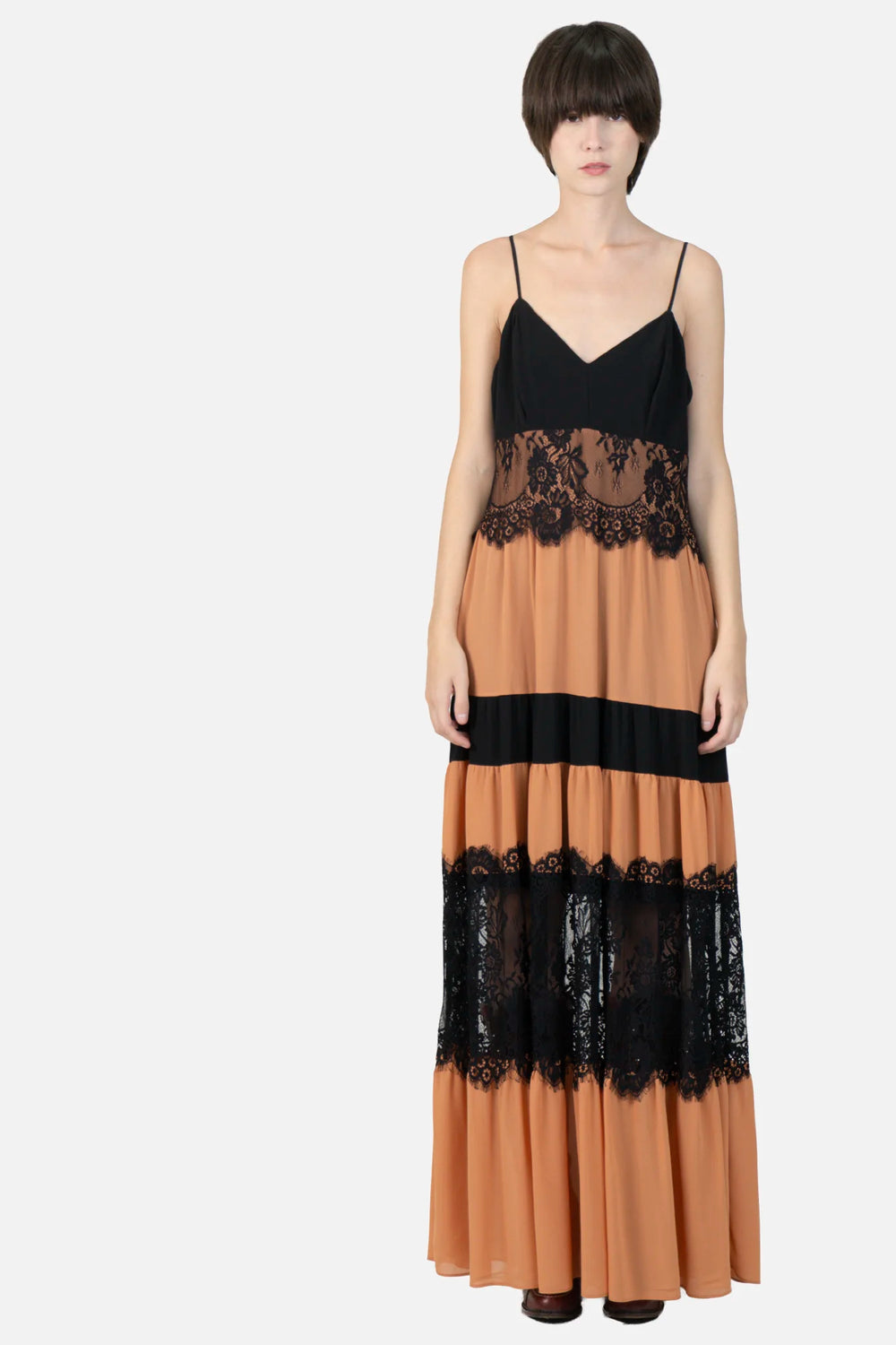 Vestido Bicolor Renda