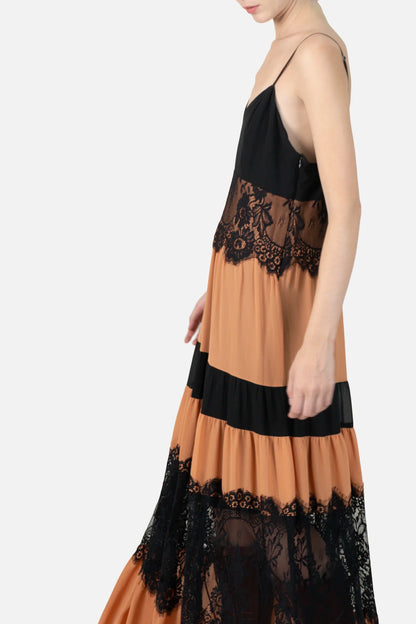 Vestido Bicolor Renda Garimpo Adda