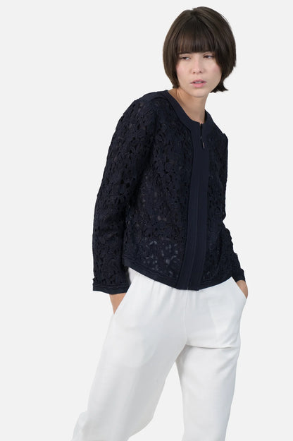 Cardigan Azul Renda Tory Burch