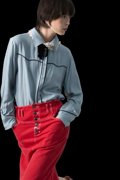 Camisa Azul Detalhe Cris Barros