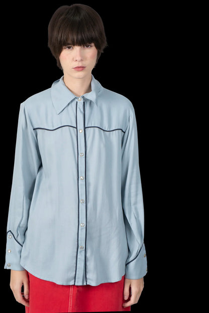 Camisa Azul Detalhe Cris Barros