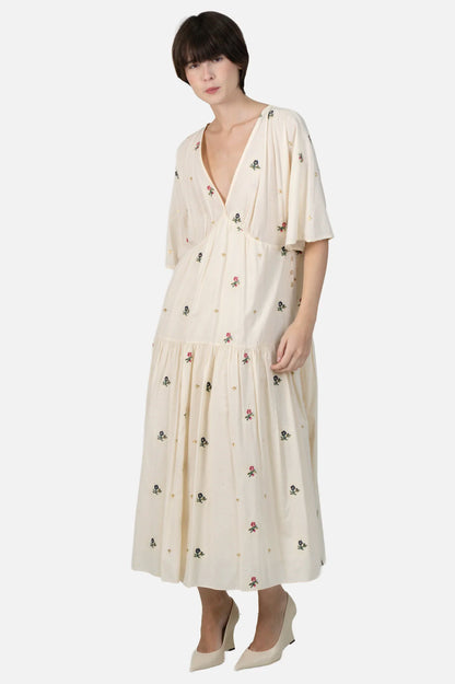 Vestido Creme Bordado Cris Barros