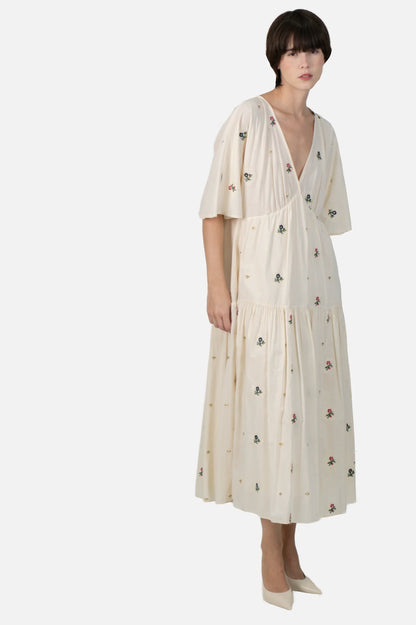 Vestido Creme Bordado Cris Barros