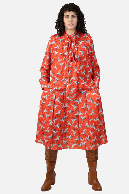 Vestido Vermelho Estampado Garimpo Adda