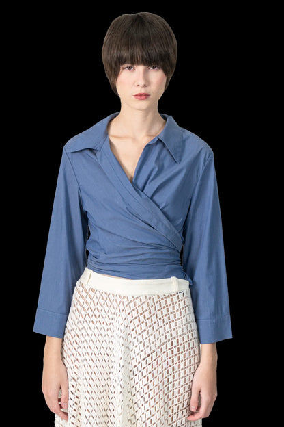 Blusa Azul Transpassada Adriana Degreas