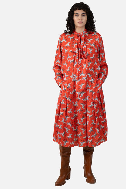 Vestido Vermelho Estampado Garimpo Adda
