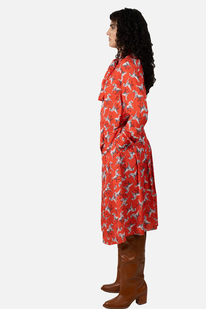 Vestido Vermelho Estampado Garimpo Adda