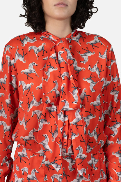 Vestido Vermelho Estampado Garimpo Adda