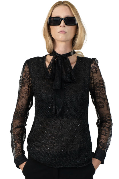 Camisa Preta Renda Carol Bassi