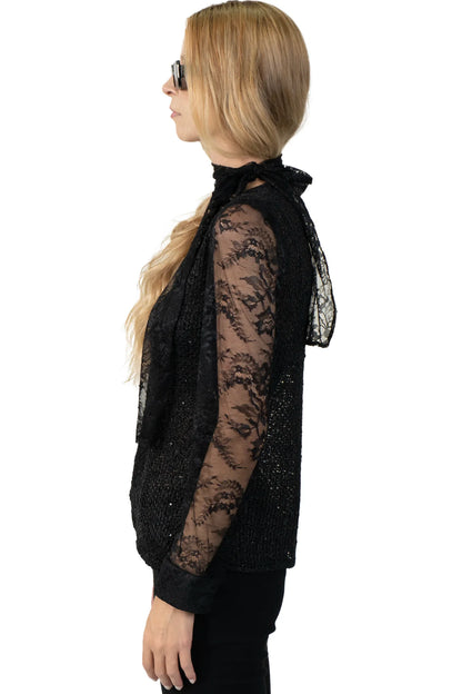 Camisa Preta Renda Carol Bassi