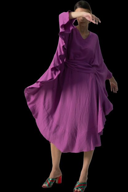 Vestido Roxo Babado Garimpo Adda