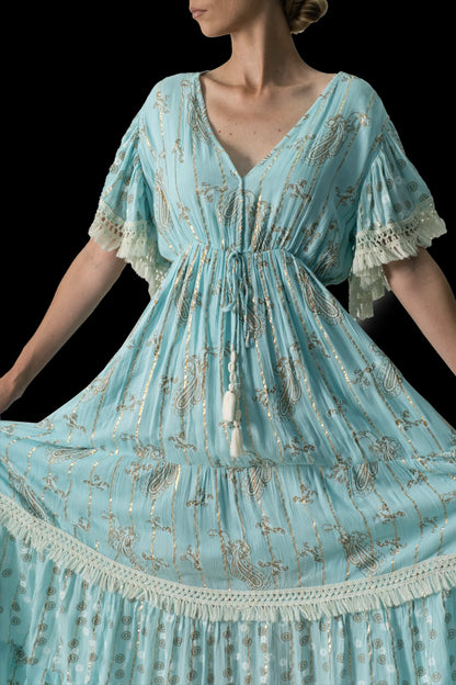 Vestido Azul Detalhe Garimpo Adda