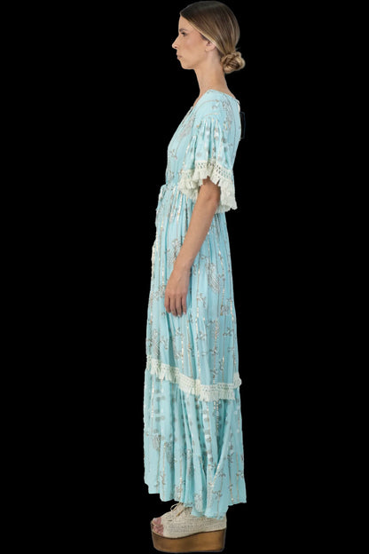 Vestido Azul Detalhe Garimpo Adda