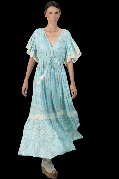 Vestido Azul Detalhe Garimpo Adda
