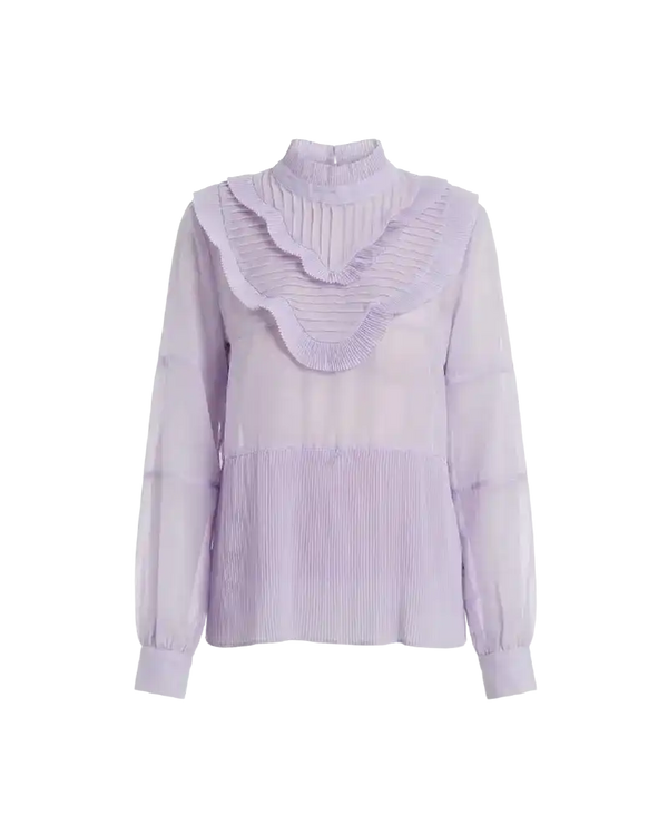 Blusa lilás transparente com babados