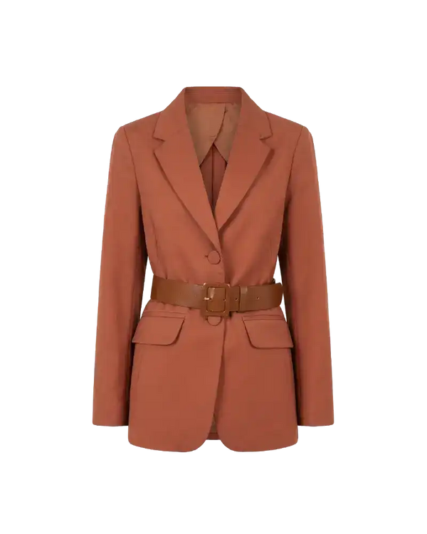 Blazer marrom acinturado com cinto