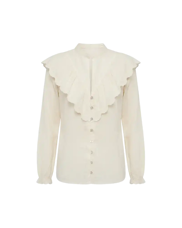 Camisa off-white com gola e babados