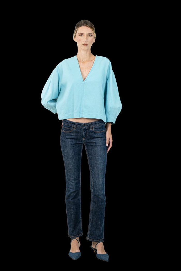 Blusa Azul Bufante Blusa TalieNk