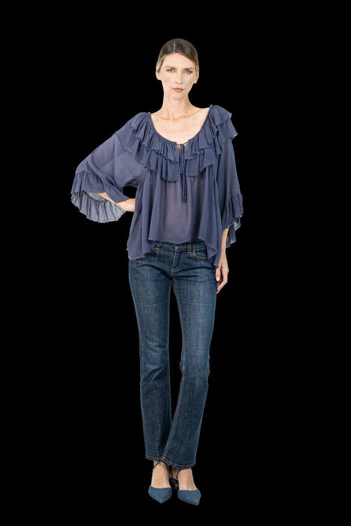 Blusa Azul Detalhe Blusa Renata Figueredo