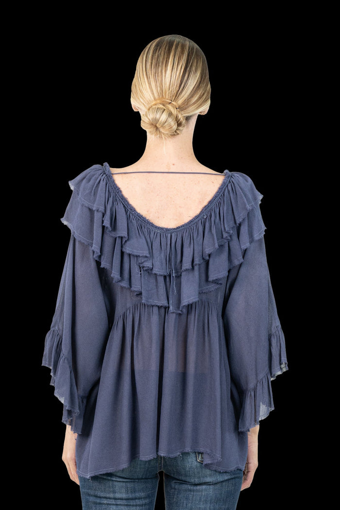 Blusa Azul Detalhe Blusa Renata Figueredo