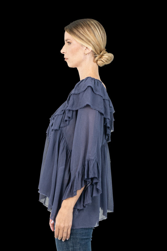 Blusa Azul Detalhe Blusa Renata Figueredo
