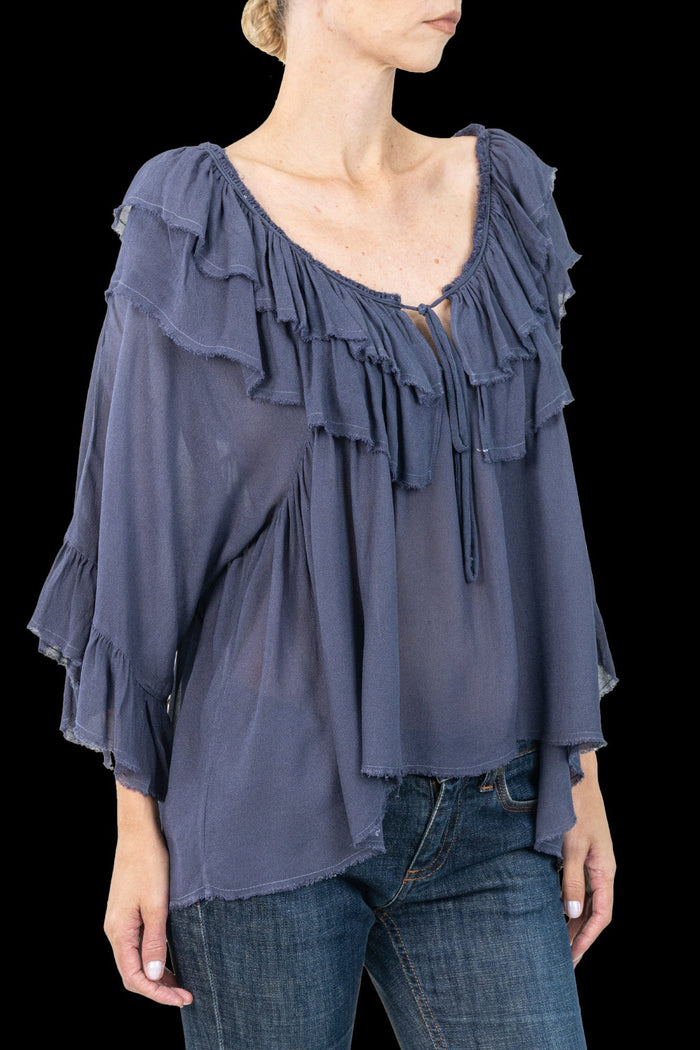 Blusa Azul Detalhe Blusa Renata Figueredo