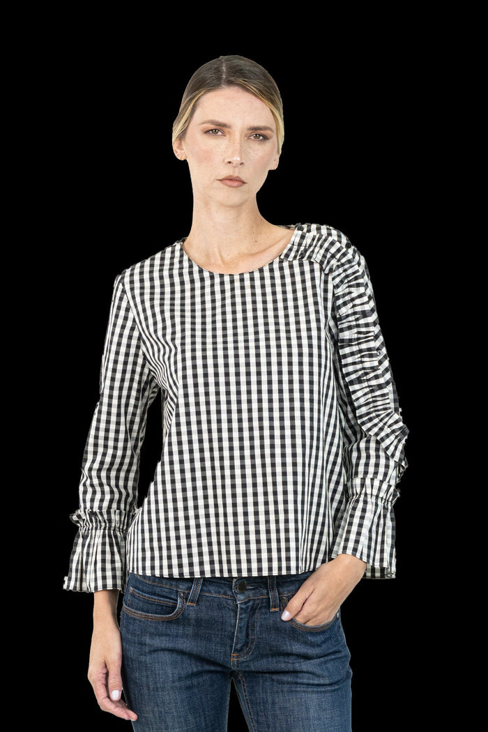 Blusa Bicolor Xadrez Blusa Garimpo Adda