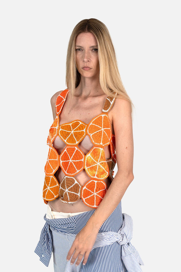 Blusa Laranja Crochê blusa ONG VALADARES