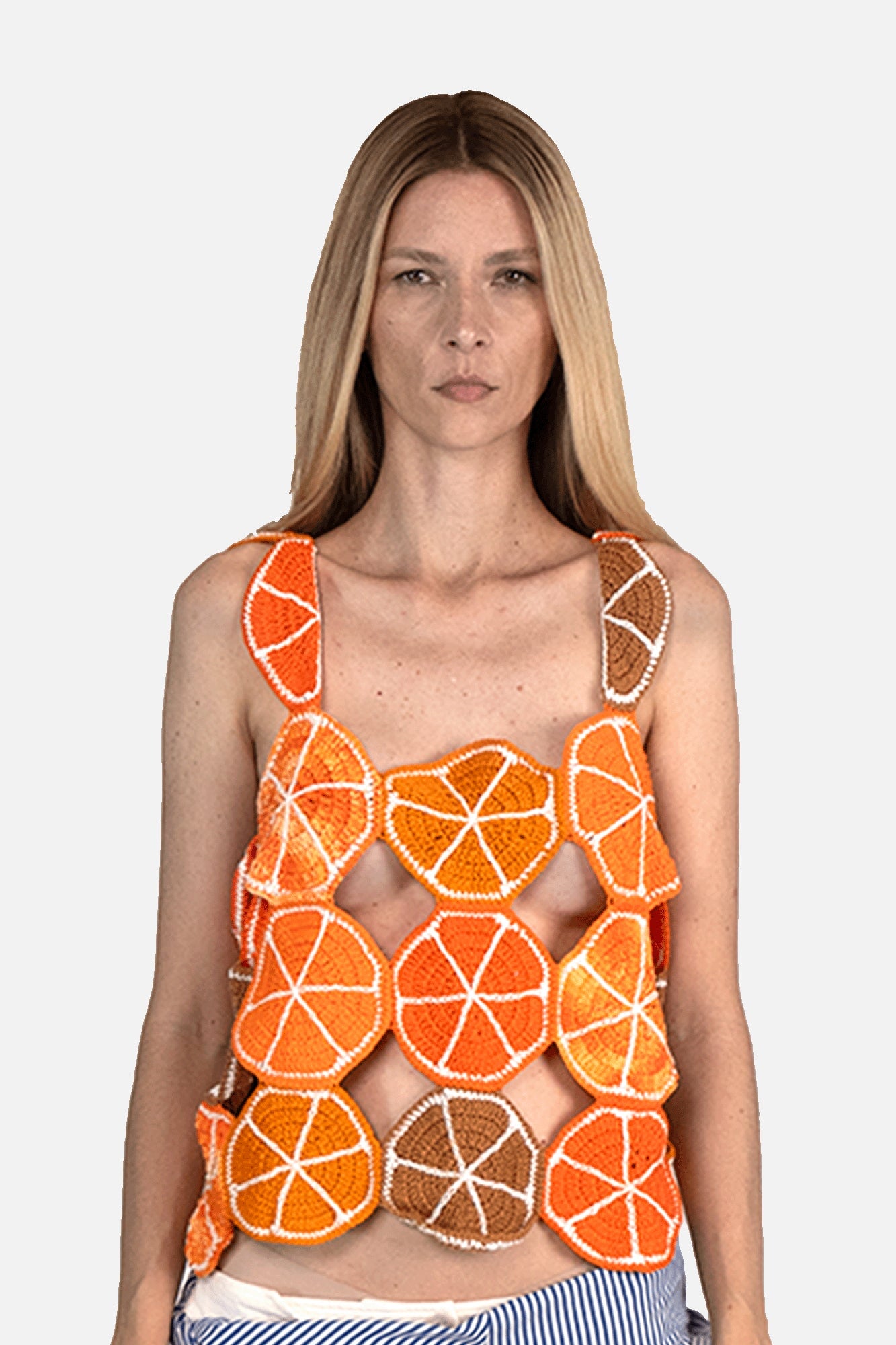 Blusa Laranja Crochê blusa ONG VALADARES