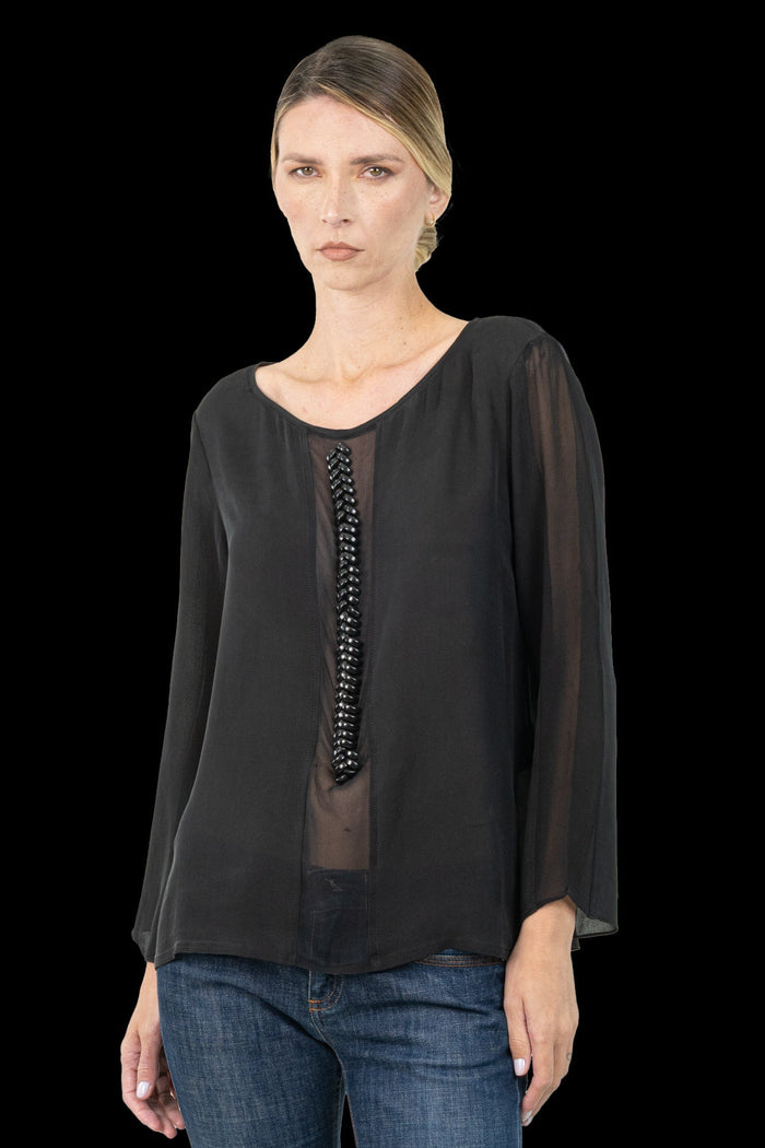 Blusa Preta Seda Blusa CRIS BARROS