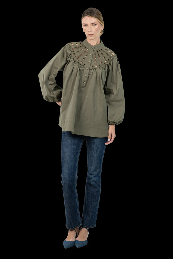 Blusa Verde Bordado Blusa MIXED
