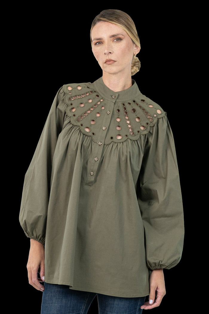 Blusa Verde Bordado Blusa MIXED