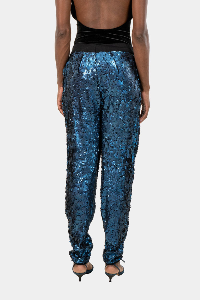 Calça Azul Paetê Calça Garimpo Adda