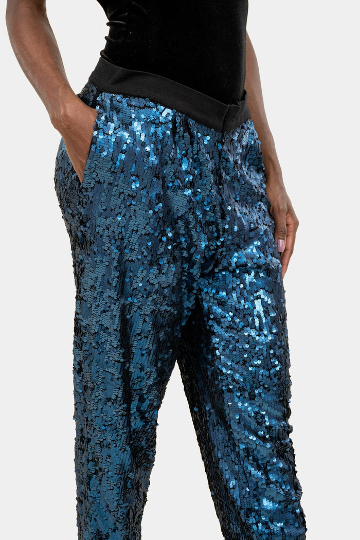 Calça Azul Paetê Calça Garimpo Adda