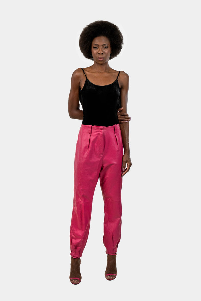 Calça Rosa Couro Calça Cris Barros