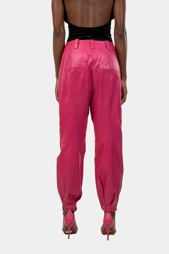 Calça Rosa Couro Calça Cris Barros