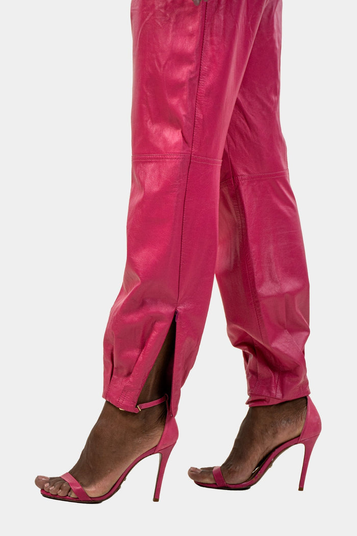 Calça Rosa Couro Calça Cris Barros