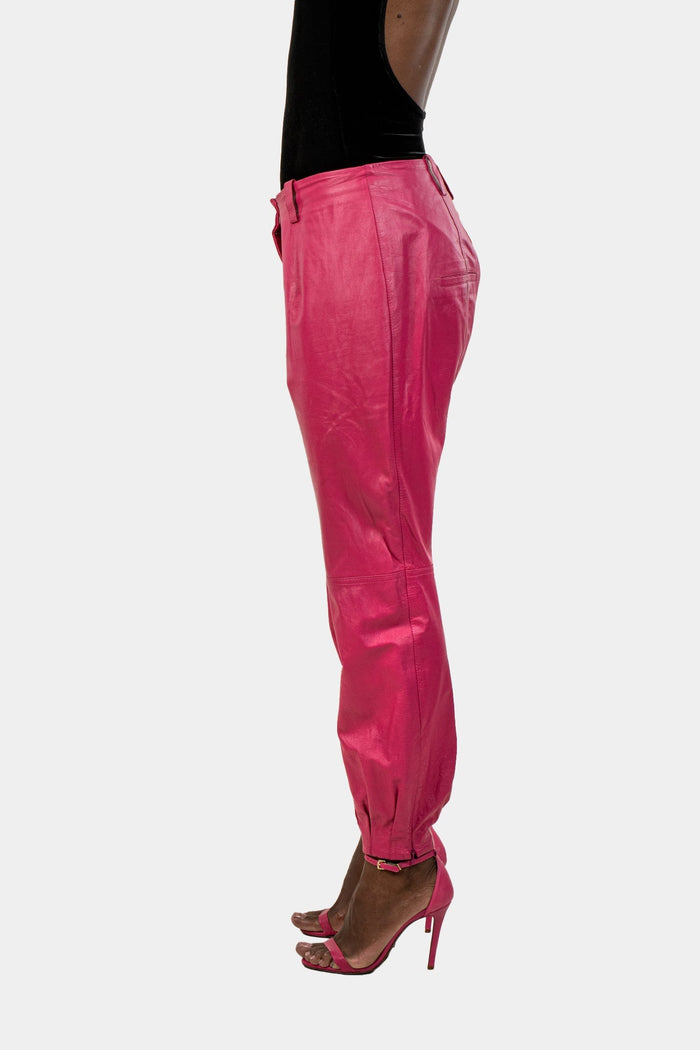 Calça Rosa Couro Calça Cris Barros