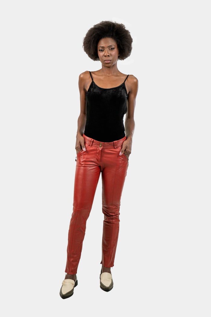 Calça Vermelha Couro calça Cris Barros