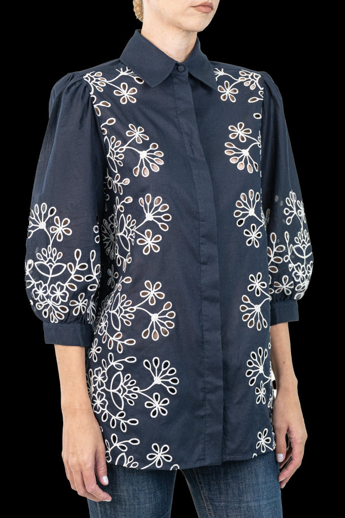 Camisa Azul Bordada Camisa Marie Mercië