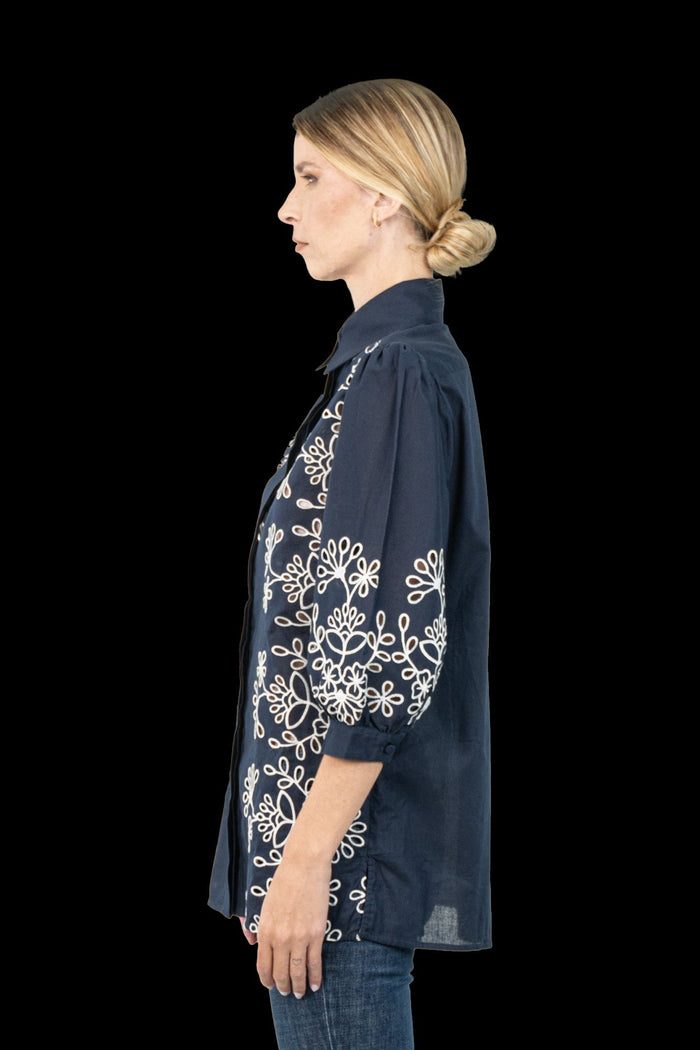 Camisa Azul Bordada Camisa Marie Mercië