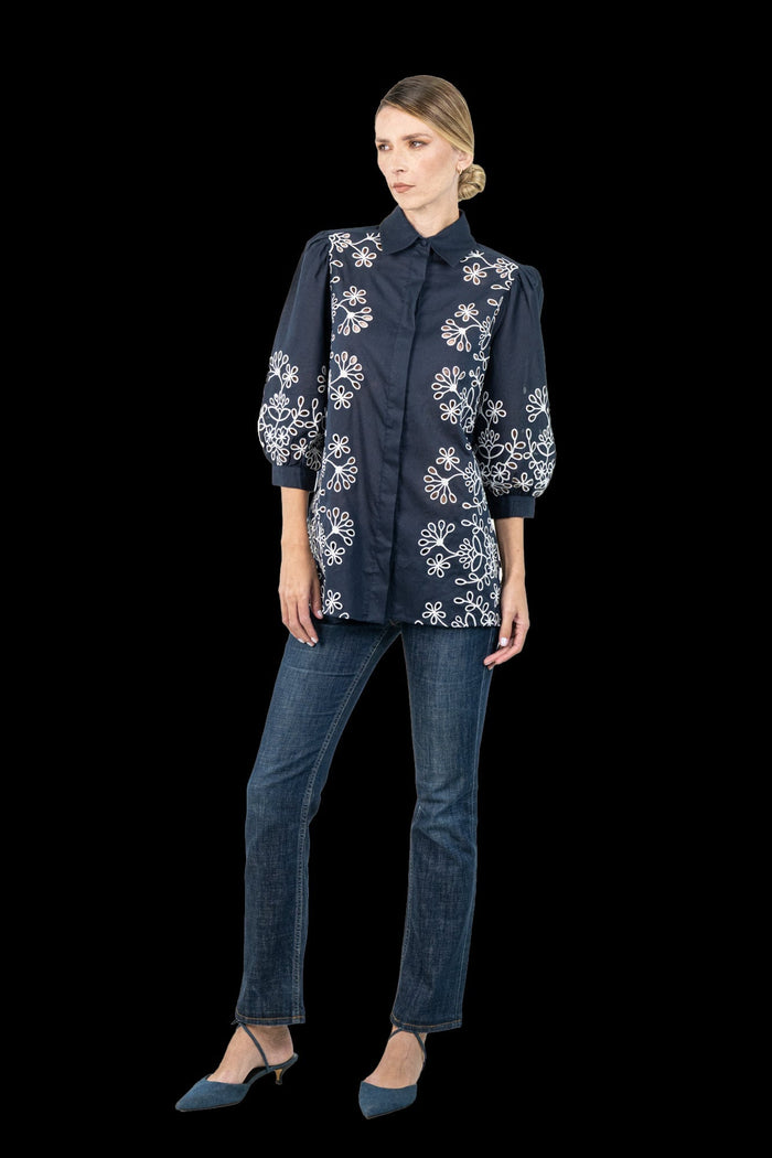 Camisa Azul Bordada Camisa Marie Mercië
