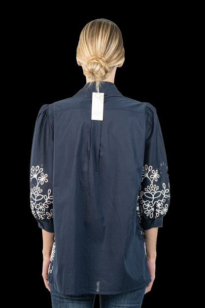 Camisa Azul Bordada Marie Mercié