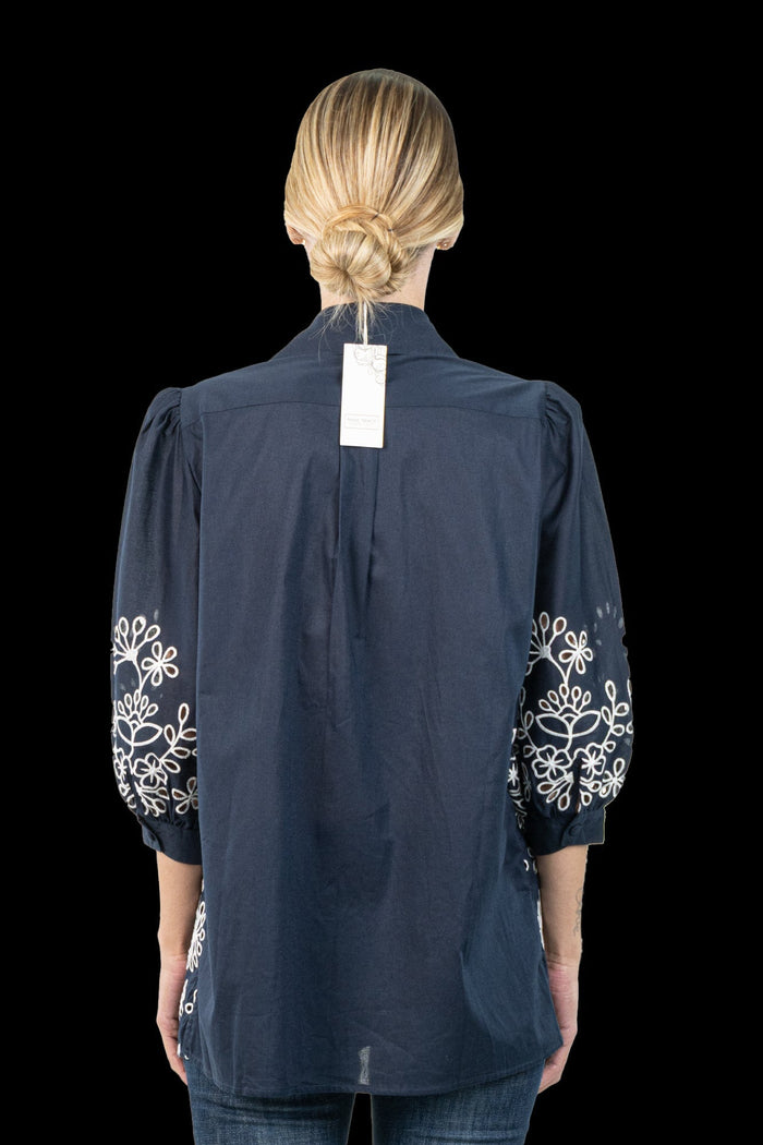 Camisa Azul Bordada Camisa Marie Mercië