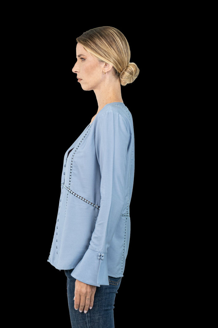 Camisa Azul Bordado Camisa Lolitta